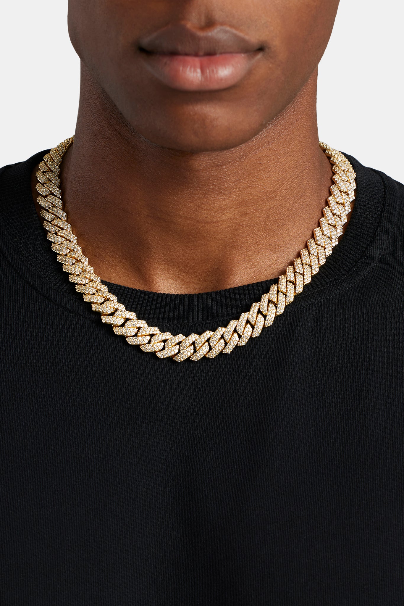Iced Prong Cuban Chain - 14mm - Gold